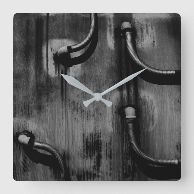 Reloj Cuadrado Pipe y sombra en blanco y negro (Anverso)