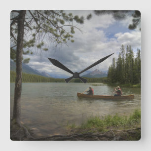 Reloj Cuadrado Piragüismo en el lago, Alberta Canadá