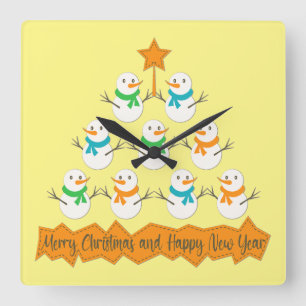 Reloj Cuadrado Pirámide de árboles de Navidad hecha de muñecos de