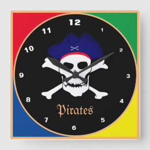 Reloj Cuadrado Piratas y bandera, capitán - isla del tesoro/niños