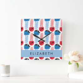 Reloj Cuadrado Pirate Jellyfish, patrón de medusas, tu nombre