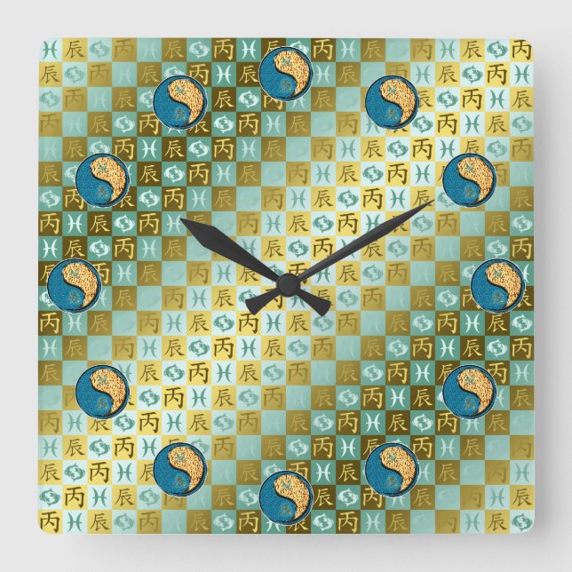 Reloj Cuadrado Pisces & Fire Dragon (Anverso)