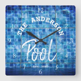 Reloj Cuadrado Piscina de baldosas azules frescas Nombre de la fa