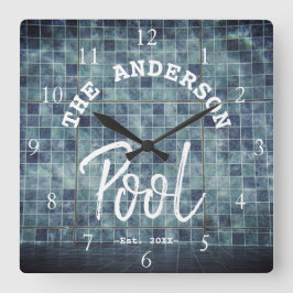 Reloj Cuadrado Piscina de baldosas azules frescas Nombre de la fa