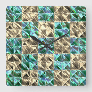 Reloj Cuadrado Piscina de color verde a beige o ajedrez manchado