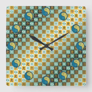 Reloj Cuadrado Piscis & Caballo de Metal