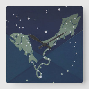 Reloj Cuadrado Piscis Constelación de Peces Zodiaco Astrología Vi