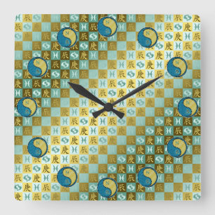 Reloj Cuadrado Piscis & Dragón de Metal