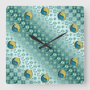 Reloj Cuadrado Piscis & Serpiente de Metal