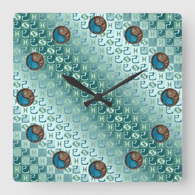 Reloj Cuadrado Piscis & Serpiente de Tierra (Anverso)