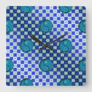 Reloj Cuadrado Piscis y Buey de Agua