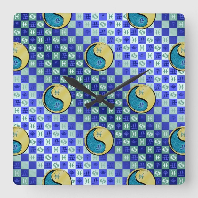 Reloj Cuadrado Piscis y Buey de Metal (Anverso)