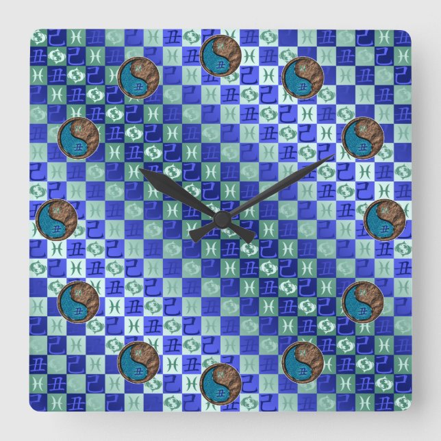 Reloj Cuadrado Piscis y Buey de Tierra (Anverso)