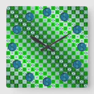 Reloj Cuadrado Piscis y Cabra de Agua