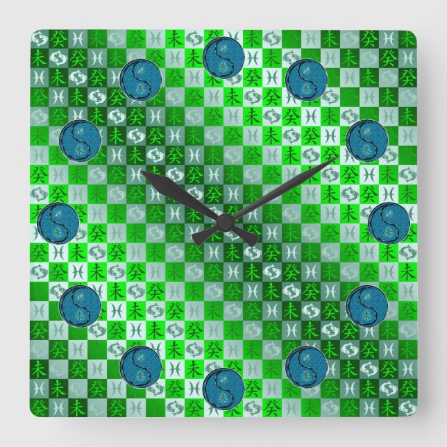 Reloj Cuadrado Piscis y Cabra de Agua (Anverso)