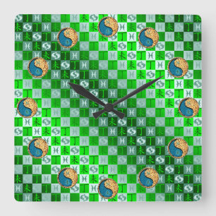 Reloj Cuadrado Piscis y Cabra de Fuego