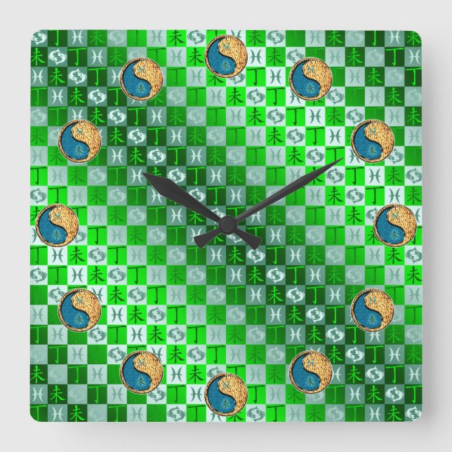 Reloj Cuadrado Piscis y Cabra de Fuego (Anverso)