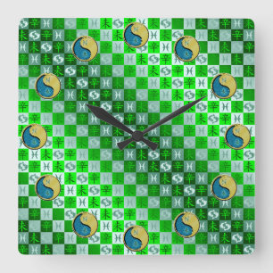 Reloj Cuadrado Piscis y Cabra de Metal