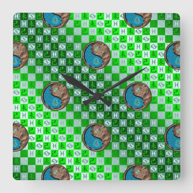 Reloj Cuadrado Piscis y Cabra de Tierra (Anverso)