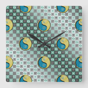 Reloj Cuadrado Piscis y Conejo de Metal