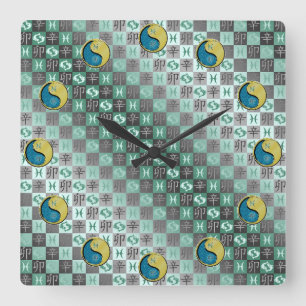 Reloj Cuadrado Piscis y Conejo de Metal