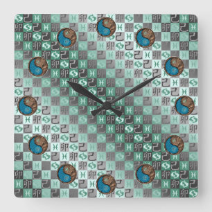 Reloj Cuadrado Piscis y Conejo de Tierra