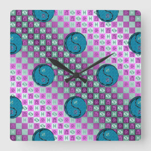 Reloj Cuadrado Piscis y Gallo de Agua