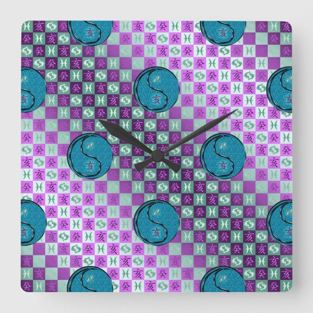 Reloj Cuadrado Piscis y Jabalí de Agua (Anverso)