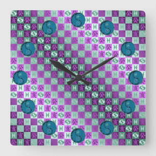 Reloj Cuadrado Piscis y Jabalí de Agua