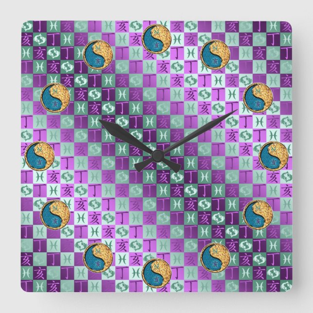 Reloj Cuadrado Piscis y Jabalí de Fuego (Anverso)