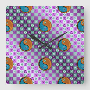 Reloj Cuadrado Piscis y Jabalí de Madera