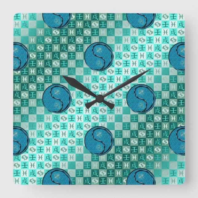Reloj Cuadrado Piscis y Perro de Agua (Anverso)