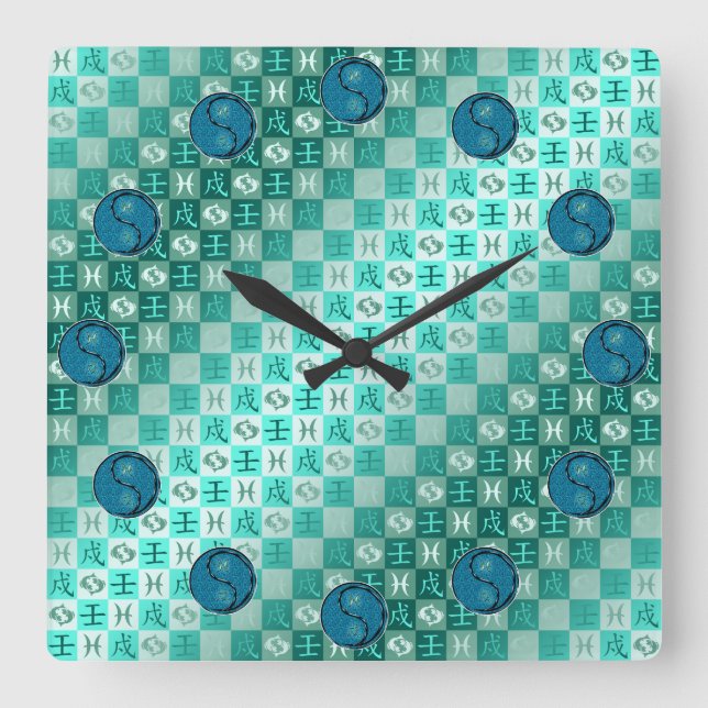Reloj Cuadrado Piscis y Perro de Agua (Anverso)