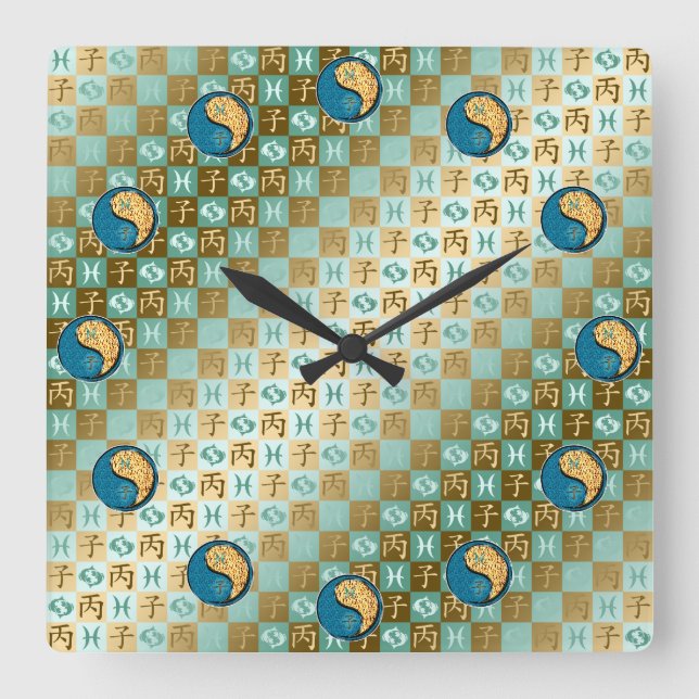 Reloj Cuadrado Piscis y Rata de Fuego (Anverso)