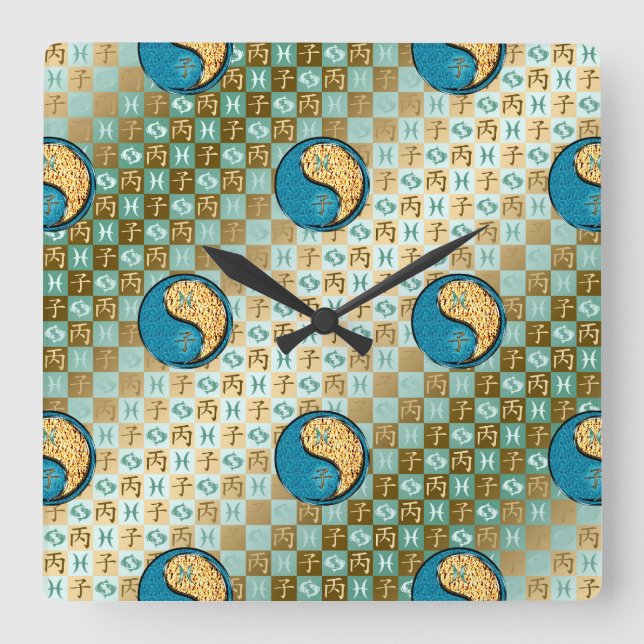 Reloj Cuadrado Piscis y Rata de Fuego (Anverso)