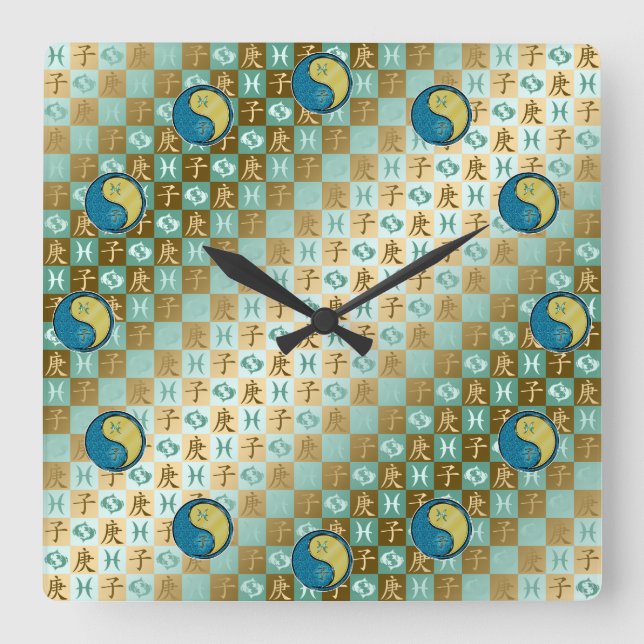 Reloj Cuadrado Piscis y Rata de Metal (Anverso)