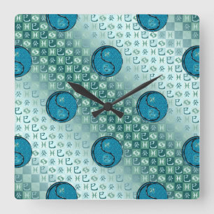 Reloj Cuadrado Piscis y Serpiente de Agua