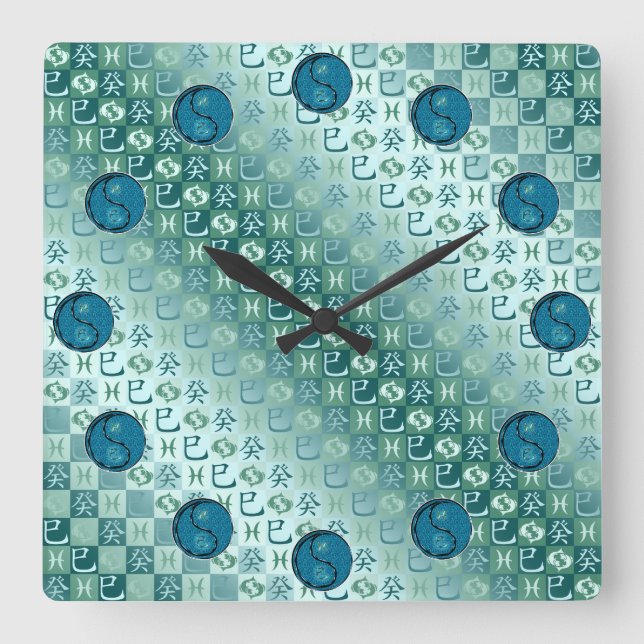 Reloj Cuadrado Piscis y Serpiente de Agua (Anverso)