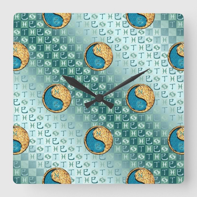 Reloj Cuadrado Piscis y Serpiente de Fuego (Anverso)