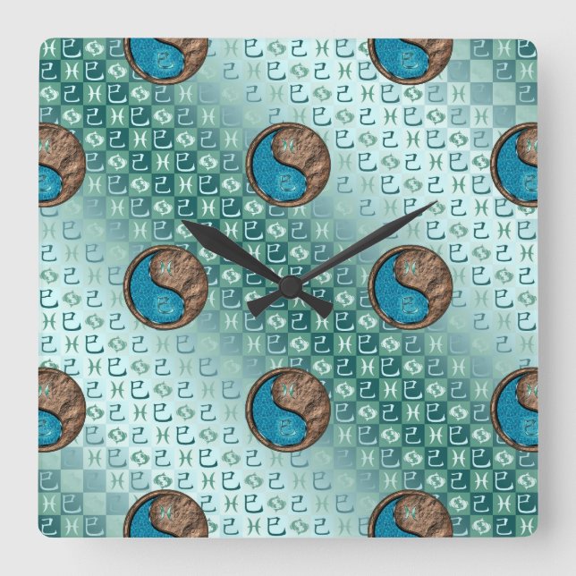 Reloj Cuadrado Piscis y Serpiente de Tierra (Anverso)