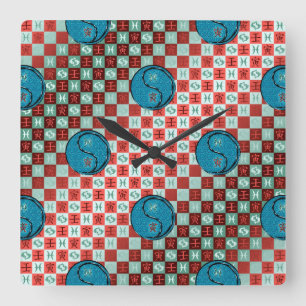 Reloj Cuadrado Piscis y Tigre de Agua