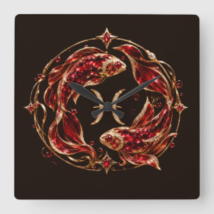 Reloj Cuadrado Piscis Zodiaco Rojo de Lujo