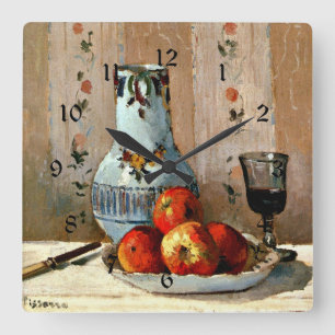 Reloj Cuadrado Pissarro - Vida fija con manzanas y jarra,