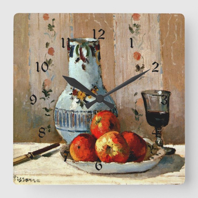 Reloj Cuadrado Pissarro - Vida fija con manzanas y jarra, (Anverso)