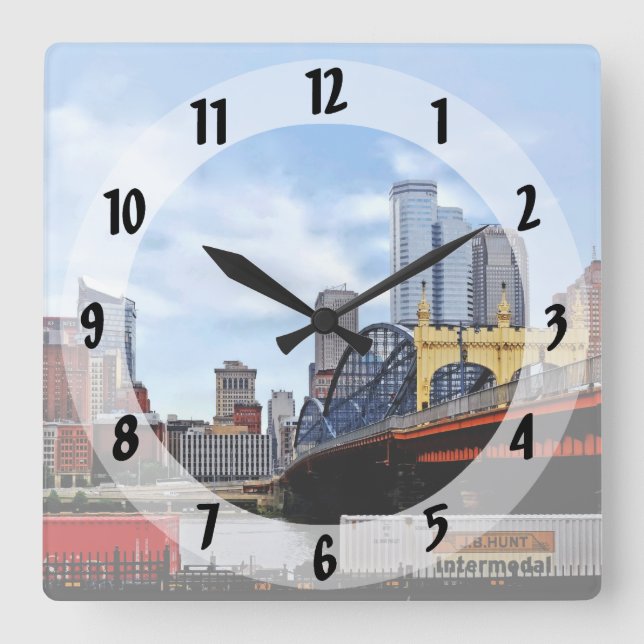 Reloj Cuadrado Pittsburgh PA - Train By Smithfield St Bridge (Anverso)
