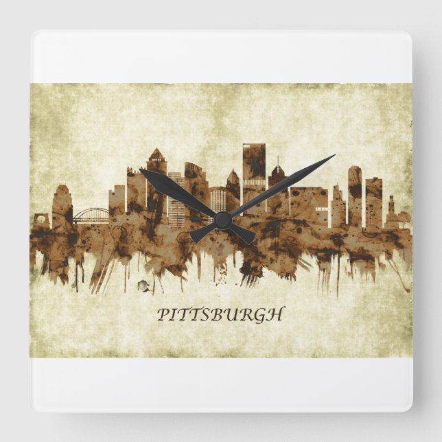 Reloj Cuadrado Pittsburgh Pennsylvania Cityscape (Anverso)