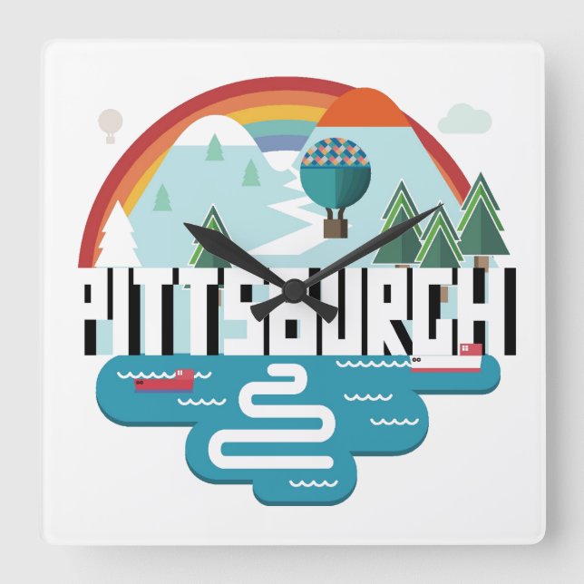 Reloj Cuadrado Pittsburgh, Pennsylvania | Diseño de Cityscape (Anverso)