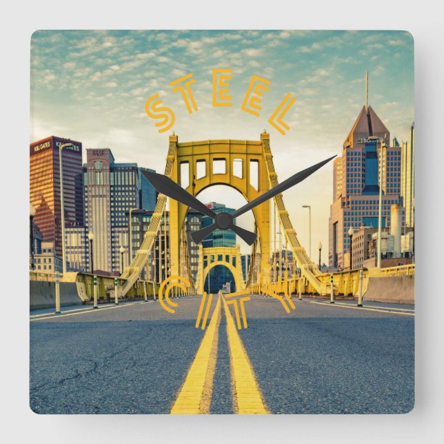 Reloj Cuadrado Pittsburgh Steel City Skyline 412 Pennsylvania Can (Anverso)
