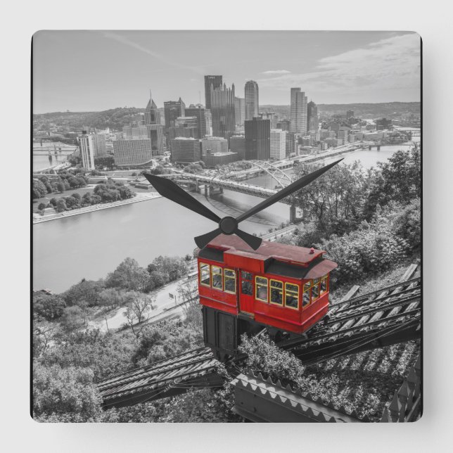 Reloj Cuadrado Pittsburgh Steel City Skyline Incline Photography  (Anverso)