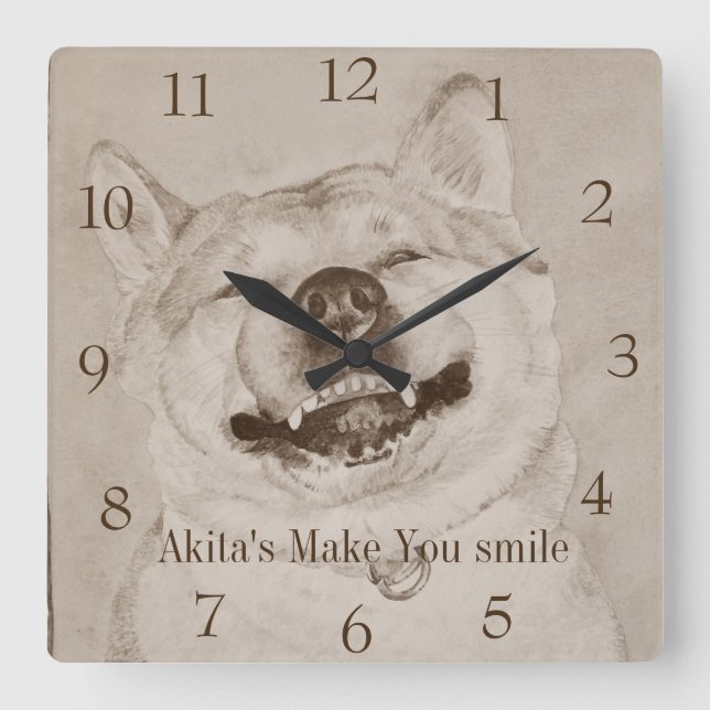 Reloj Cuadrado piture divertido del perro sonriente del arte del (Anverso)